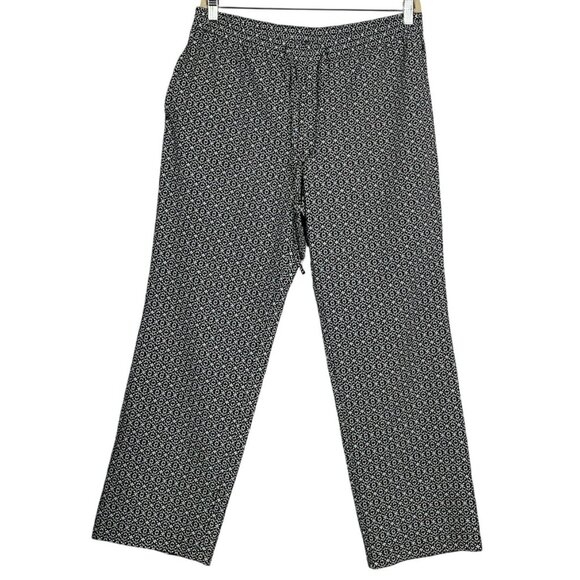Talbots Outlet Drawstring Elastic Waist Pant, Navy White Geometric Print, sz 12 - Picture 4 of 11